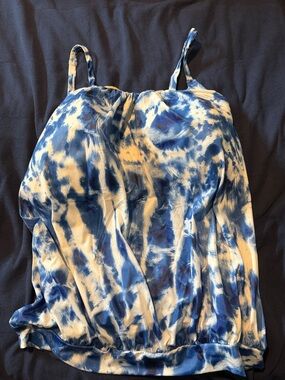 Lane Bryant Blue and White Tie-Dye Swim Tankini Top